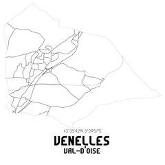 VENELLES Val-d'Oise. Minimalistic street map with black and white lines.