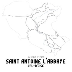 SAINT ANTOINE L'ABBAYE Val-d'Oise. Minimalistic street map with black and white lines.