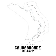 CAUDEBRONDE Val-d'Oise. Minimalistic street map with black and white lines.