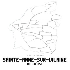 SAINTE-ANNE-SUR-VILAINE Val-d'Oise. Minimalistic street map with black and white lines.