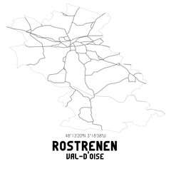 ROSTRENEN Val-d'Oise. Minimalistic street map with black and white lines.