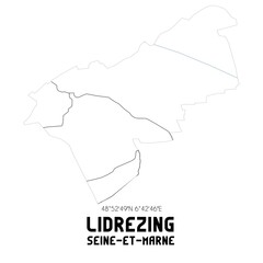 LIDREZING Seine-et-Marne. Minimalistic street map with black and white lines.