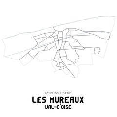 LES MUREAUX Val-d'Oise. Minimalistic street map with black and white lines.