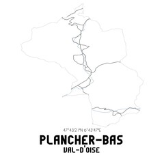 PLANCHER-BAS Val-d'Oise. Minimalistic street map with black and white lines.