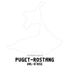 PUGET-ROSTANG Val-d'Oise. Minimalistic street map with black and white lines.