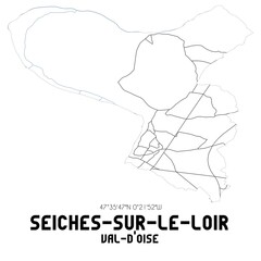 SEICHES-SUR-LE-LOIR Val-d'Oise. Minimalistic street map with black and white lines.