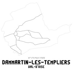 DAMMARTIN-LES-TEMPLIERS Val-d'Oise. Minimalistic street map with black and white lines.