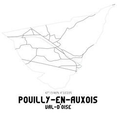 POUILLY-EN-AUXOIS Val-d'Oise. Minimalistic street map with black and white lines.