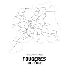 FOUGERES Val-d'Oise. Minimalistic street map with black and white lines.
