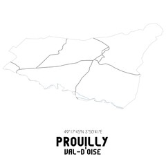 PROUILLY Val-d'Oise. Minimalistic street map with black and white lines.