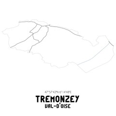 TREMONZEY Val-d'Oise. Minimalistic street map with black and white lines.
