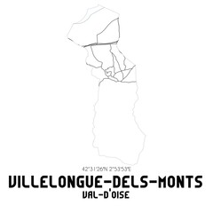 VILLELONGUE-DELS-MONTS Val-d'Oise. Minimalistic street map with black and white lines.