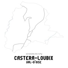 CASTERA-LOUBIX Val-d'Oise. Minimalistic street map with black and white lines.