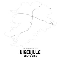 VIGEVILLE Val-d'Oise. Minimalistic street map with black and white lines.