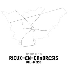 RIEUX-EN-CAMBRESIS Val-d'Oise. Minimalistic street map with black and white lines.
