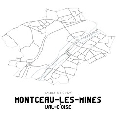 MONTCEAU-LES-MINES Val-d'Oise. Minimalistic street map with black and white lines.