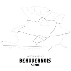 BEAUVERNOIS Somme. Minimalistic street map with black and white lines.