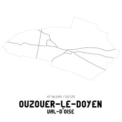 OUZOUER-LE-DOYEN Val-d'Oise. Minimalistic street map with black and white lines.