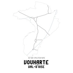 VOUHARTE Val-d'Oise. Minimalistic street map with black and white lines.