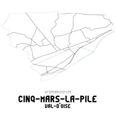 CINQ-MARS-LA-PILE Val-d'Oise. Minimalistic street map with black and white lines.