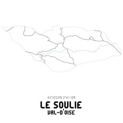 LE SOULIE Val-d'Oise. Minimalistic street map with black and white lines.