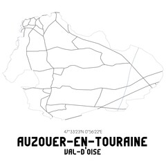 AUZOUER-EN-TOURAINE Val-d'Oise. Minimalistic street map with black and white lines.