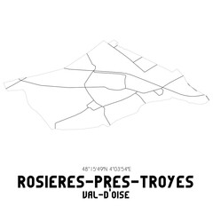 ROSIERES-PRES-TROYES Val-d'Oise. Minimalistic street map with black and white lines.
