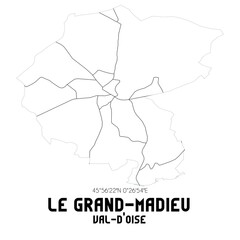 LE GRAND-MADIEU Val-d'Oise. Minimalistic street map with black and white lines.