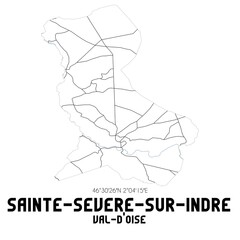 SAINTE-SEVERE-SUR-INDRE Val-d'Oise. Minimalistic street map with black and white lines.