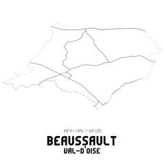 BEAUSSAULT Val-d'Oise. Minimalistic street map with black and white lines.