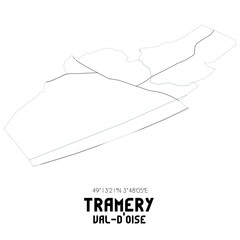 TRAMERY Val-d'Oise. Minimalistic street map with black and white lines.