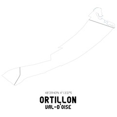 ORTILLON Val-d'Oise. Minimalistic street map with black and white lines.