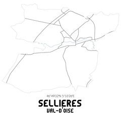 SELLIERES Val-d'Oise. Minimalistic street map with black and white lines.