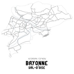 BAYONNE Val-d'Oise. Minimalistic street map with black and white lines.
