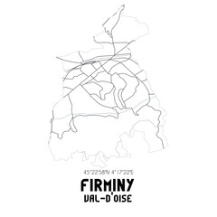 FIRMINY Val-d'Oise. Minimalistic street map with black and white lines.