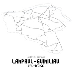 LAMPAUL-GUIMILIAU Val-d'Oise. Minimalistic street map with black and white lines.