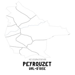 PEYROUZET Val-d'Oise. Minimalistic street map with black and white lines.