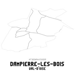 DAMPIERRE-LES-BOIS Val-d'Oise. Minimalistic street map with black and white lines.