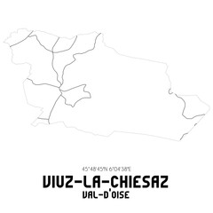 VIUZ-LA-CHIESAZ Val-d'Oise. Minimalistic street map with black and white lines.