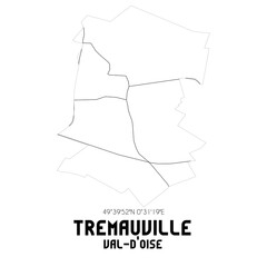TREMAUVILLE Val-d'Oise. Minimalistic street map with black and white lines.