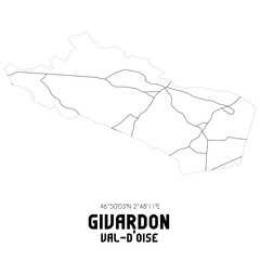 GIVARDON Val-d'Oise. Minimalistic street map with black and white lines.