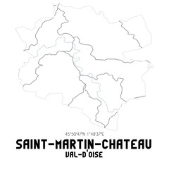 SAINT-MARTIN-CHATEAU Val-d'Oise. Minimalistic street map with black and white lines.