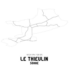 LE THIEULIN Somme. Minimalistic street map with black and white lines.