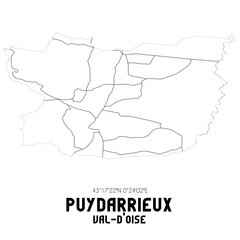 PUYDARRIEUX Val-d'Oise. Minimalistic street map with black and white lines.