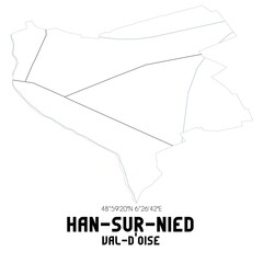 HAN-SUR-NIED Val-d'Oise. Minimalistic street map with black and white lines.