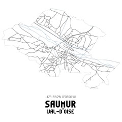 SAUMUR Val-d'Oise. Minimalistic street map with black and white lines.