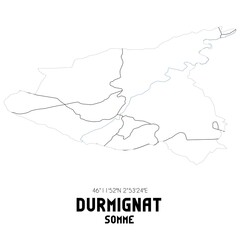 DURMIGNAT Somme. Minimalistic street map with black and white lines.