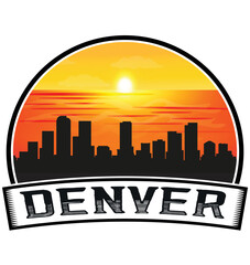 Denver Colorado USA Skyline Sunset Travel Souvenir Sticker Logo Badge Stamp Emblem Coat of Arms Vector Illustration EPS - obrazy, fototapety, plakaty