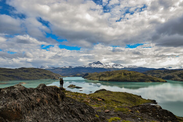 view over lakes and mountains of Torres del Paine national park, patagonia, Chile