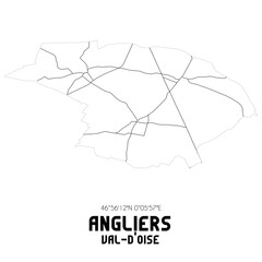 ANGLIERS Val-d'Oise. Minimalistic street map with black and white lines.